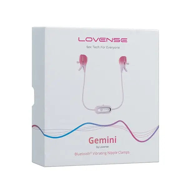 Product packaging for Lovense Gemini Bluetooth vibrating nipple clamps with app control