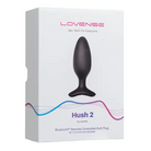 Lovense Hush 2 Bluetooth-controlled silicone butt plug in black, in packaging