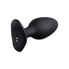 Close-up of Lovense Hush 2 teledildonic butt plug’s black plastic door handle on white background