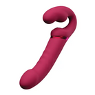 Pink silicone Lovense Lapis vibrating strapless strap-on with a curved shape for comfort