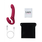 Curved dark pink silicone Lovense Lapis Vibrator with strapless strap-on design and stimulator