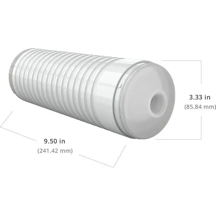 Diagram of Lovense Max 2 rechargeable male masturbator white plastic pipe on white background