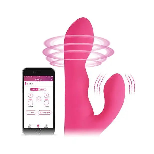 Lovense Nora rechargeable rabbit with app control, pink vibrating device and accessories