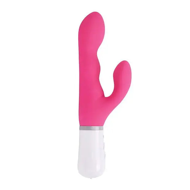 Pink silicone Lovense Nora Rechargeable Rabbit with white handle and app control