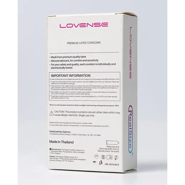 Lovense Realsize Condoms - Box of 12 with product info and safety details on packaging