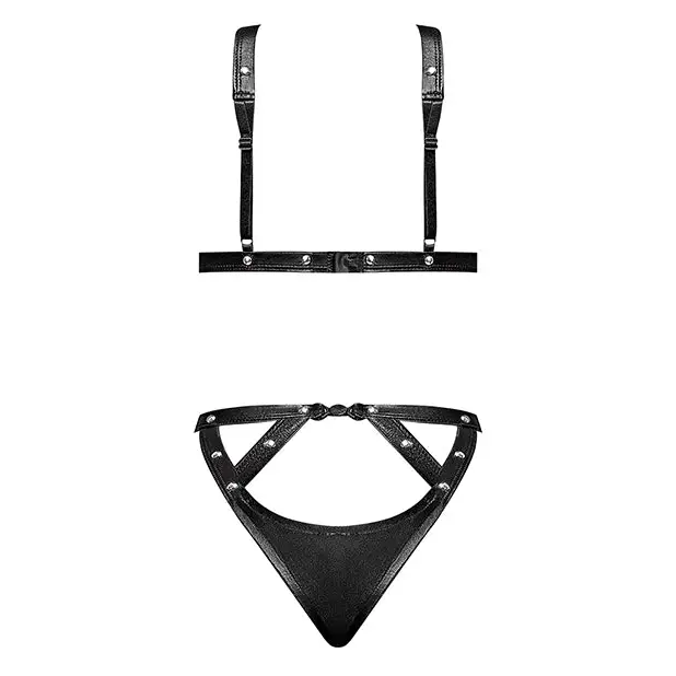 Lust Fetish Contessa S/M Black leather harness with metal buckle by Magic Silk