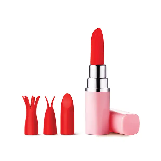 Luv Inc Lv57 Lipstick Vibrator Rechargeable Silicone Discreet Bullet with 3 Attachments - Bullet Vibrator