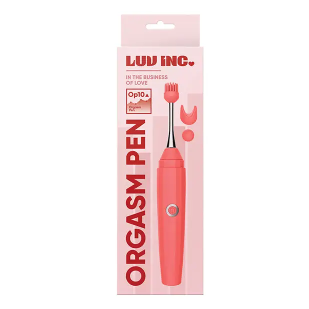 Luv Inc Op10 Orgasm Pen Rechargeable Pinpoint Vibrator with 3 Attachments - Orange - Wand