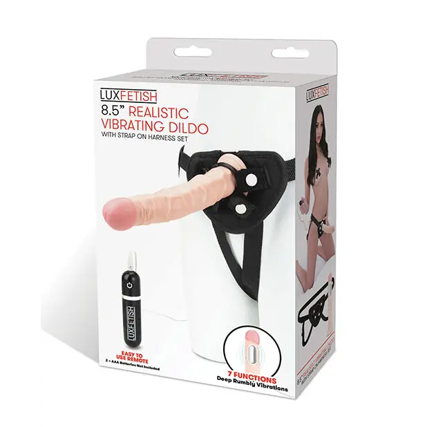 Lux Fetish 8.5’’ Realistic Vibrating Dildo W/strap On Harness Set - Strap On Kit