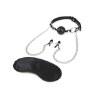 Lux Fetish Breathable Ball Gag with Adjustable Pressure Nipple Clamps - Ball Gag