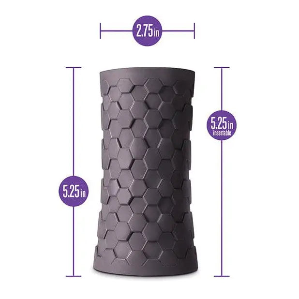 Elite Platinum ’Hekx’ Silicone Stroker – Cylindrical Gray Container with Hexagonal Pattern