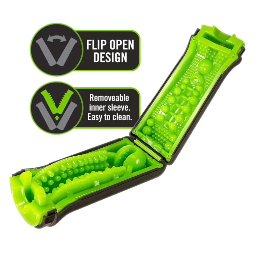 Bright green textured superior stroker for men: Blush M2 with flip-open design and inner sleeve