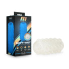 Blue silicone sex toy and clear textured sleeve from Blush M For Men Soft & Wet Orb Frosted