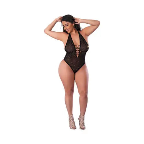 Magic Silk Glitz & Glam Bodysuit with Snap Crotch Black Queen Size - Bodysuit