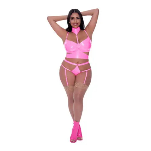 Magic Silk Hard Candy Demi Bra Harness & Garter Panty Pink Queen Size - Lingerie Set