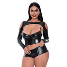 Magic Silk Liquid Onyx Camisole Longsleeve Shrug & Short Set Black Queen - Lingerie Set