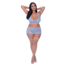 Magic Silk Ooh La Lace Bralette Garter Skirt & G-String Set Periwinkle L/XL - Queen - Lingerie Set