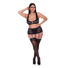 Magic Silk Ooh La Lace Bralette Garter Skirt & G-String Set Black Queen - Lingerie Set