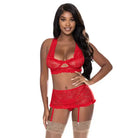 Magic Silk Ooh La Lace Bralette Garter Skirt & G-String Set Red L/XL - Lingerie Set