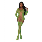 Magic Silk Seamless Fishnet Gartered Catsuit Lime OS - Lime - Bodysuit