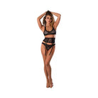 Magic Silk Soft Petals Bralette Waist Cincher and Panty Set Black L/XL - Lingerie Set