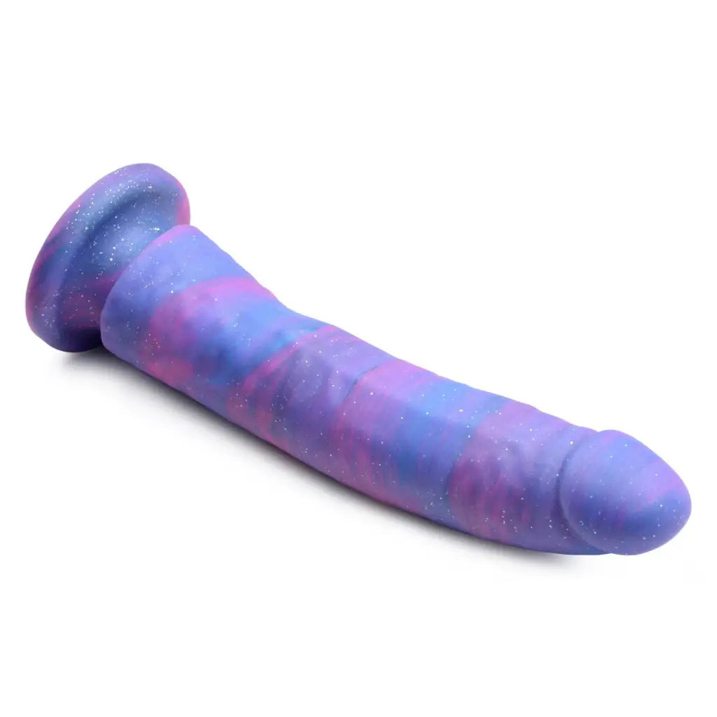 Magic Stick Glitter Silicone Dildo with purple and blue galaxy design