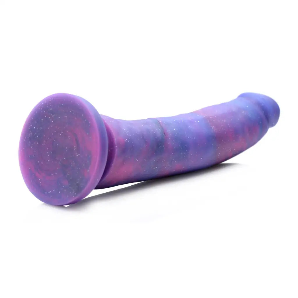 Colorful Magic Stick Glitter Silicone Dildo showing purple and blue galaxy design