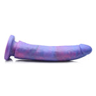 Purple and blue galaxy pattern Magic Stick Glitter Silicone Dildo on white background