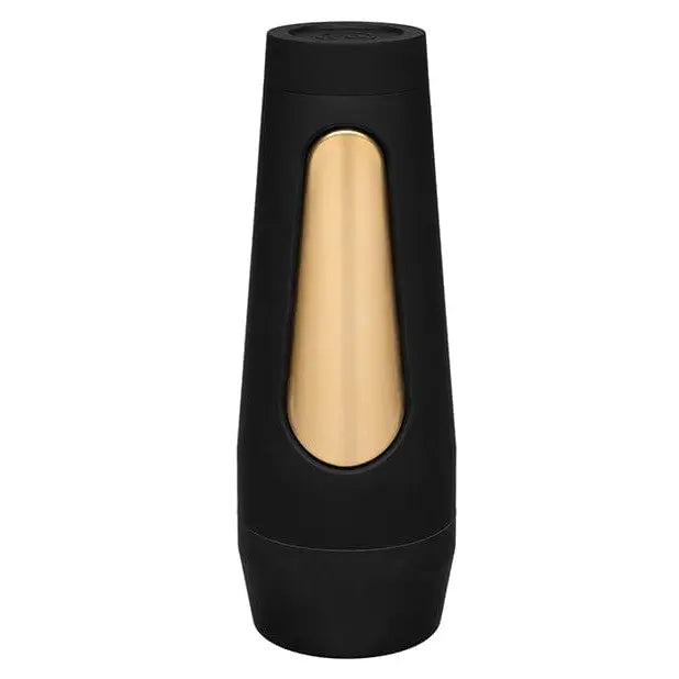 Main Squeeze Endurance Trainer - Black bottle-shaped container with gold oval window