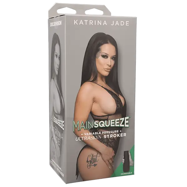 Main Squeeze Katrina Jade Pussy packaging featuring a woman in lingerie on the box