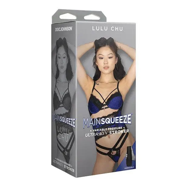 Main Squeeze Lulu Chu ULTRASKYN Stroker packaging with a woman in lingerie