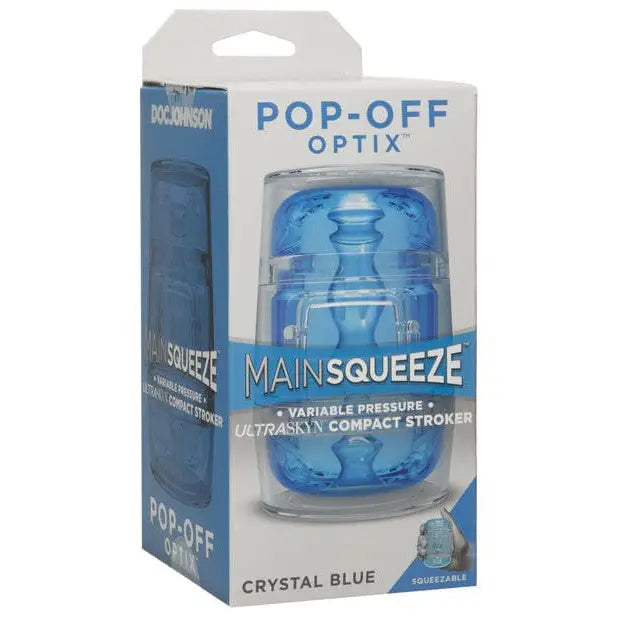 Main Squeeze Pop-Off Optix Clear Stroker with adjustable pressure for personalized pleasure