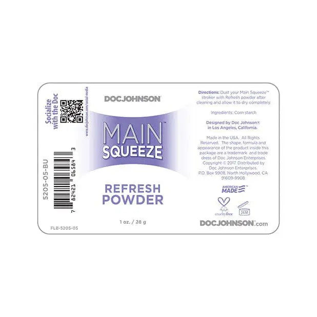 Main Squeeze Refresh Powder product label by Doc Johnson for maintaining your Main Squeeze