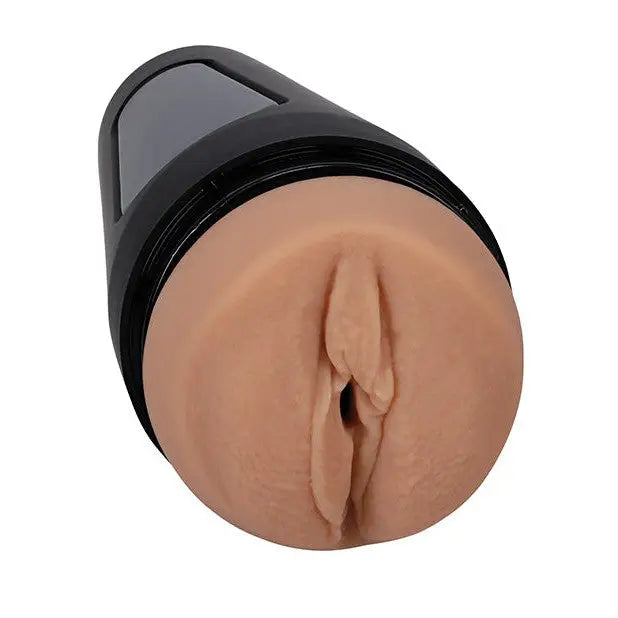 Close-up of Main Squeeze Ultraskyn Pussy Stroker with black cap and realistic design