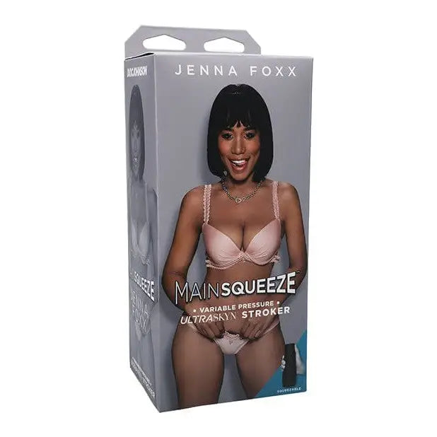 Main Squeeze Ultraskyn Pussy Stroker packaging with woman in lingerie on the box