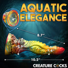 Creature Cocks Majestic Merman Silicone Dildo with suction cup base and labeled dimensions