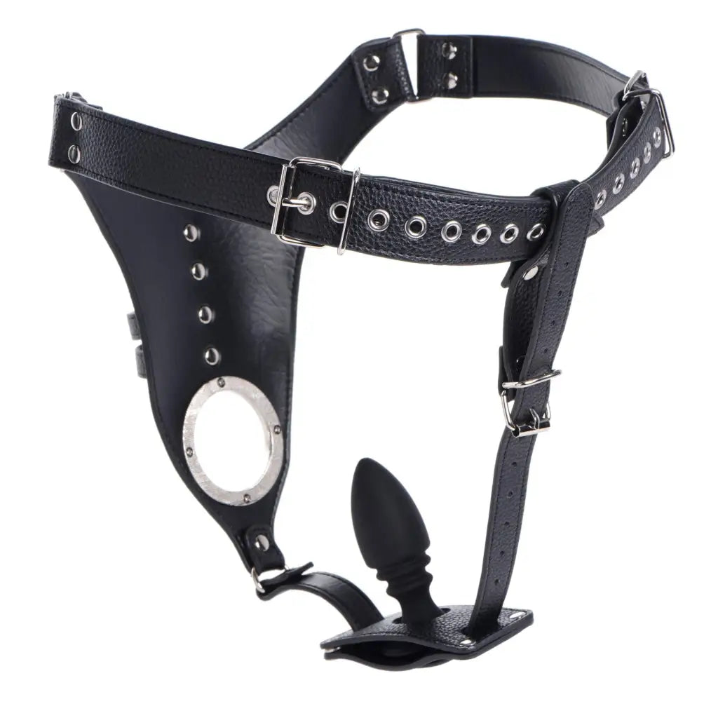 STRICT Lower Body Harness Male Chastity Harness With Silicone Anal Plug at the Haus of Shag