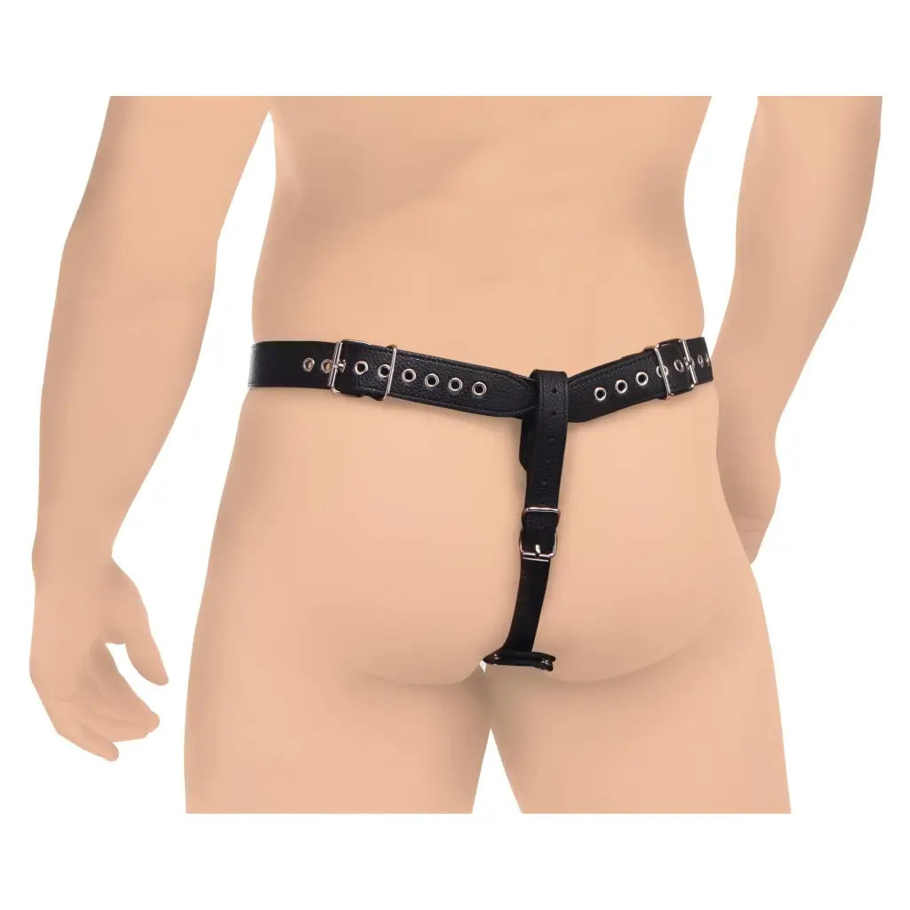 STRICT Lower Body Harness Male Chastity Harness With Silicone Anal Plug at the Haus of Shag