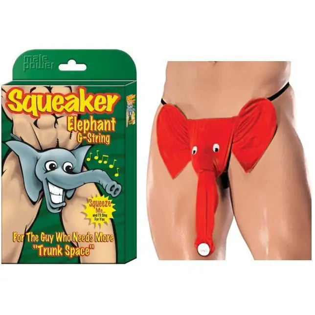 Male Power Novelty Squeaker Elephant G-String with a playful trunk appendage