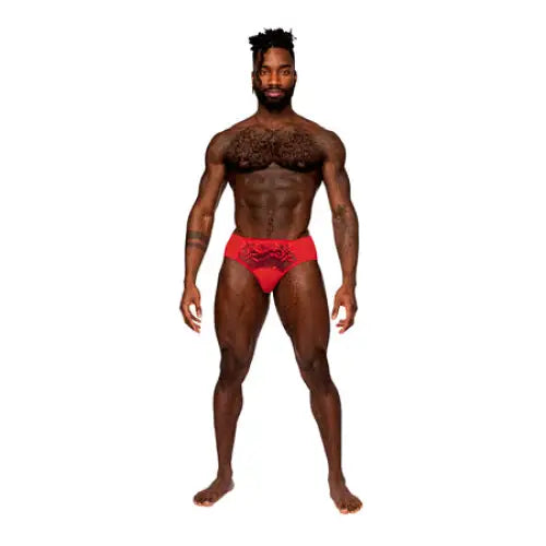 Male Power Sassy Lace Bikini Solid Pouch Red L - Lingerie Clothing and Accessories