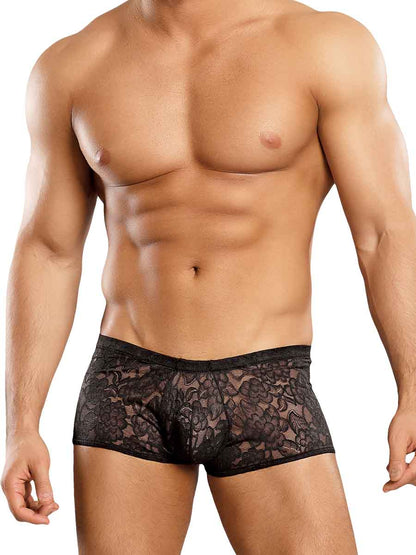 Male Power Shorts Black / Small Mini Short Stretch Lace at the Haus of Shag