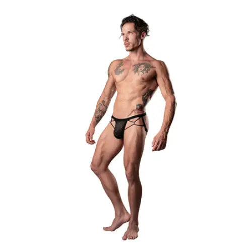 Male Power Show Stopper Jock Silver Mesh Dot S/M - Lingerie Clothing and Accessories