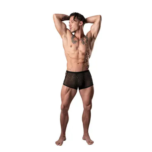 Male Power Show Stopper Mini Short Silver Mesh Dot L - Lingerie Clothing and Accessories