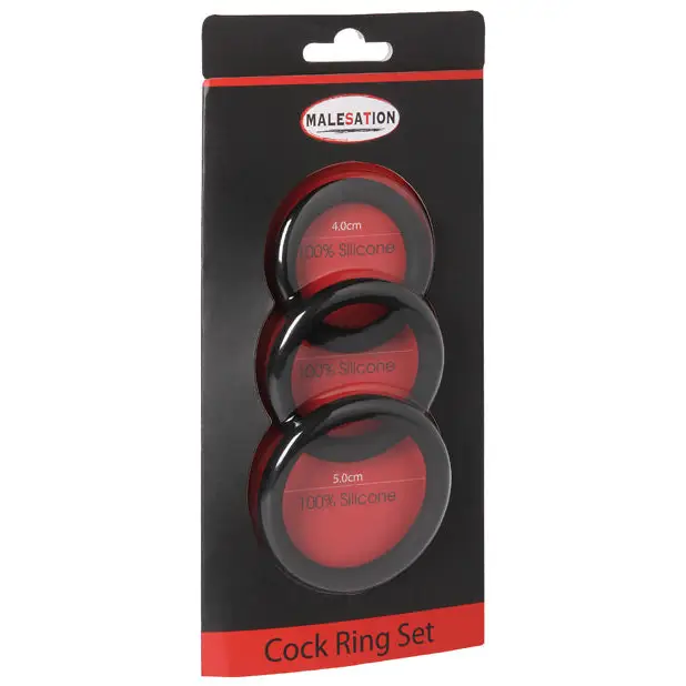 Malesation Cock Ring Set - Pack Of 3 Black - Cock Ring