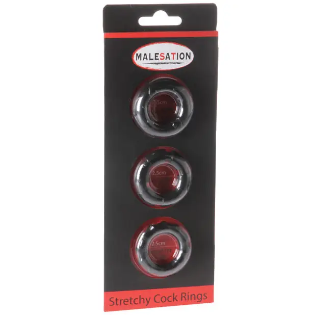 Malesation Stretchy Cock Rings - Pack Of 3 Black - Cock Ring