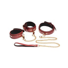 Master Series 6 Pc Bondage Set - Burgundy leather cuffs and chains artırimulation