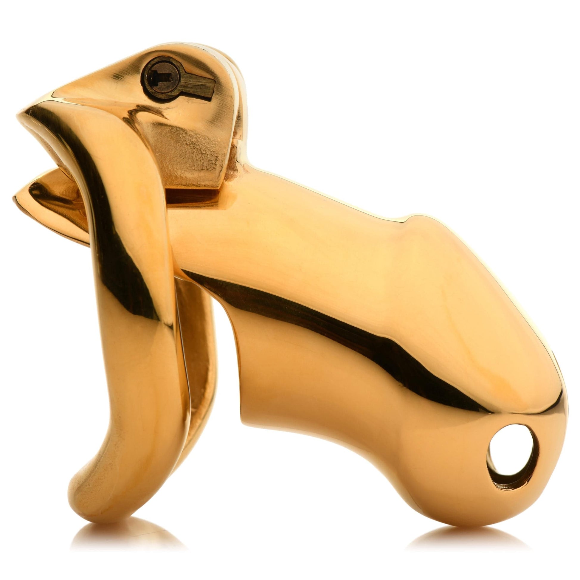 Master Series Cock Cage Midas 18k Gold-plated Locking Chastity Cage at the Haus of Shag