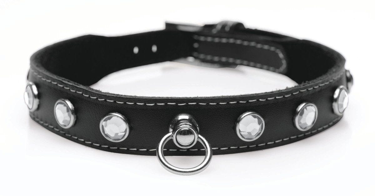 Master Series Collar Bling Vixen Leather Choker With Rhinestones - Clear at the Haus of Shag