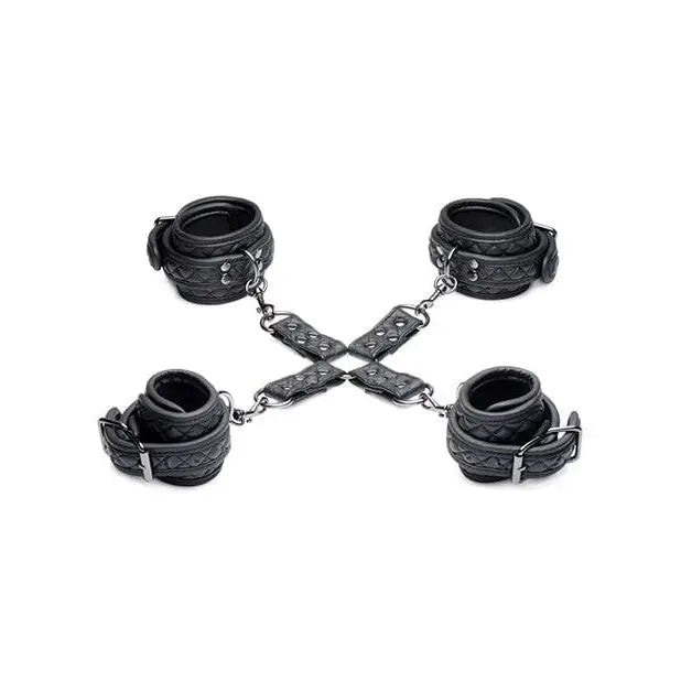 Master Series Cuffs Master Series Concede Wrist & Ankle Restraint Set W/bonus Hog-tie Adaptor - Black at the Haus of Shag