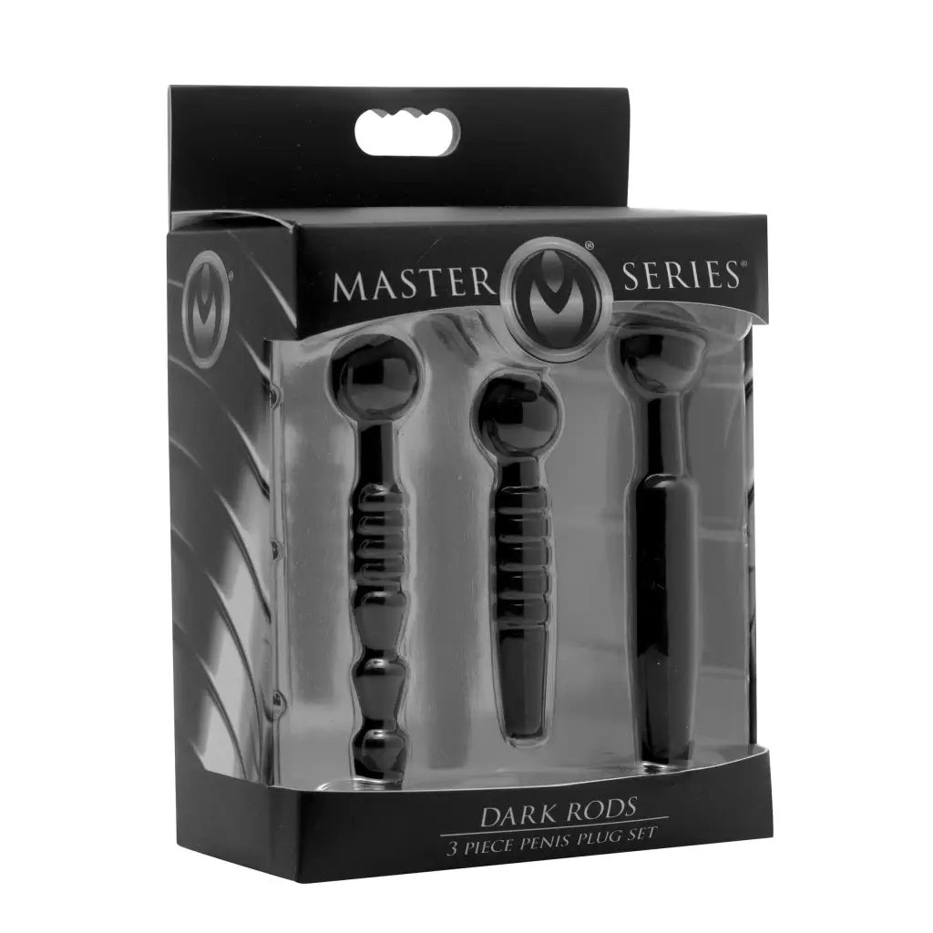 Master Series Sounds Black Master Series Dark Rods 3 Piece Silicone Penis Plug Set at the Haus of Shag